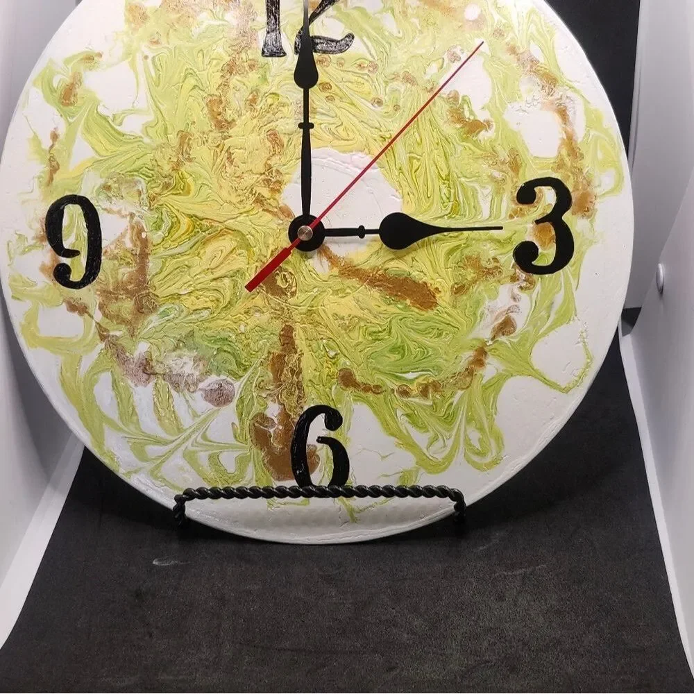 Hand Crafted Abstract Hanging Wall Clock Analog Vinyl Record Fluid Art Decor